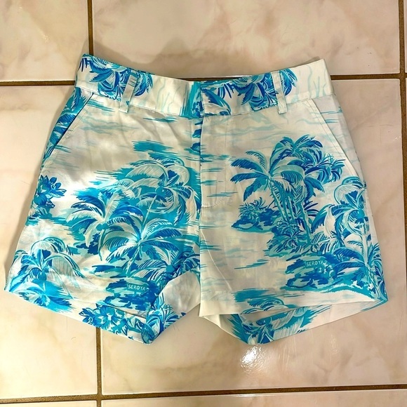 NWT SER.O.YA Womens Silk Shorts Blue and White Size 24​​​​​